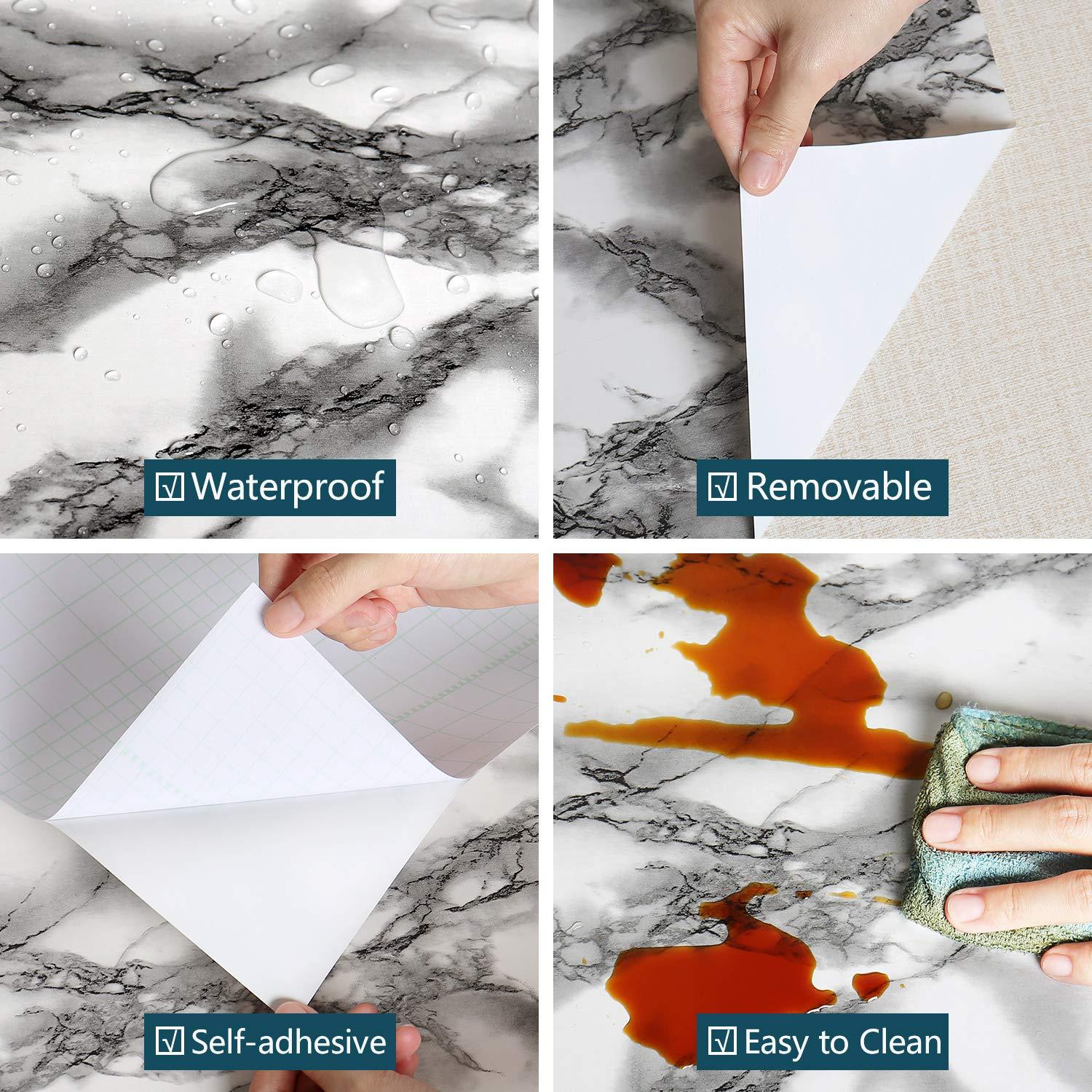 VEELIKE Marble Sticky Back Plastic Roll Worktop Vinyl Covering Self Adhesive Wallpaper White and Grey Wallpaper Removable Wallpaper Contact Paper Bedroom Wallpaper 60cm x 900cm 4