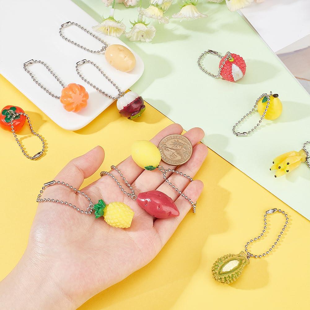 AHANDMAKER 22Pcs Fruit Keychain Fruit Theme Pendant Keychain Mixed Pineapple Pear Lemon Banana Fruit Keychain 3D Fruit Theme Pendant Keychain for Jewelry Making 2