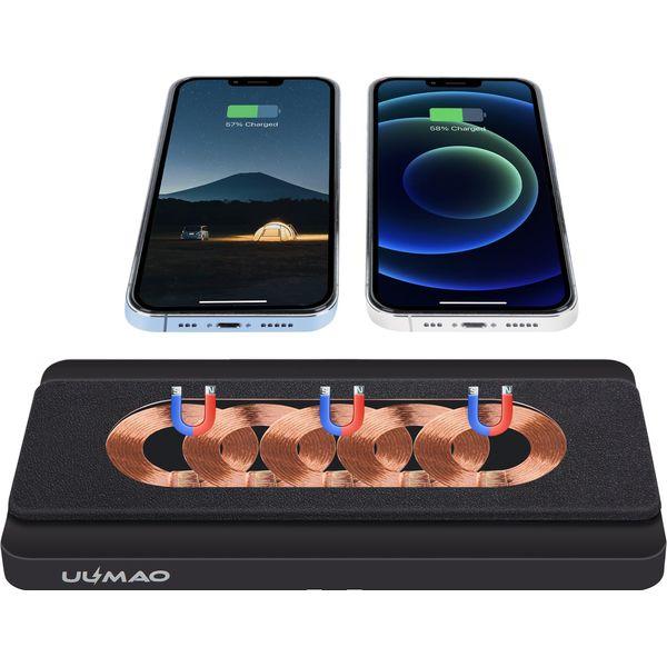 UUMAO Magnetic 5 Coil Dual 10W Multi-Device Fast Charging Pad, Additional USB-A Port Output, Wirelessly Charge Three Devices,for Wireless Charging Pad Android,for iPhone& Airpods(with Adapter)(5coil) 0