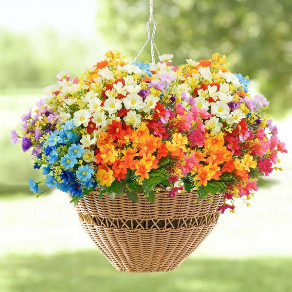 Uieke Artificial Flowers for Outdoors, 12 Bundles Fake Flowers Bulk UV Resistant Daisy Flowers Plastic Greenery Shrub Plant Window Box Flowers for Wedding Garden Home Porch Summer Decor Assorted 1