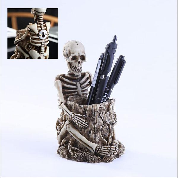 Xshelley Cool Skullsitting skull pen holder, home desk storage box, home decorations, holiday gifts