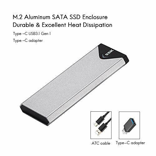SSK Aluminum USB 3.1 to M.2 NGFF SSD Enclosure Adapter, External SATA Based M.2 Solid State Hard Drive Enclosure (SATA Based) 3