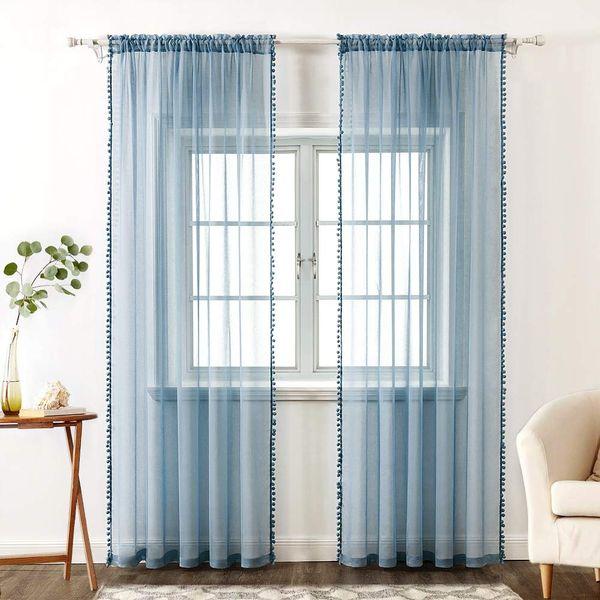 MIULEE 2 Panels Sheer Curtains Voile Transparent Curtains Voile Bedroom Ultra Soft Voile Kid Windows Balcony Decor Living Room Grommet Top 55inches Wx102inches L 140cmx260cm Navy 0