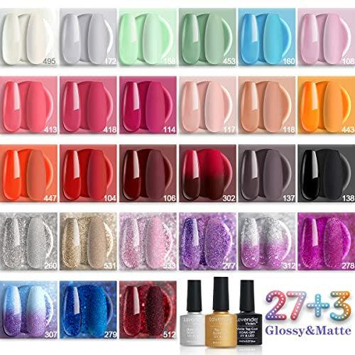 Lavender Violets 27+3 Colors Gel Nail Polish Kit with UV Light 24W LED Nail Lamp Sparkle Solid Color Changing Pink Red Soak Off UV Gel with Base Top & Matte Top Coat for Nail Art Design W973 1