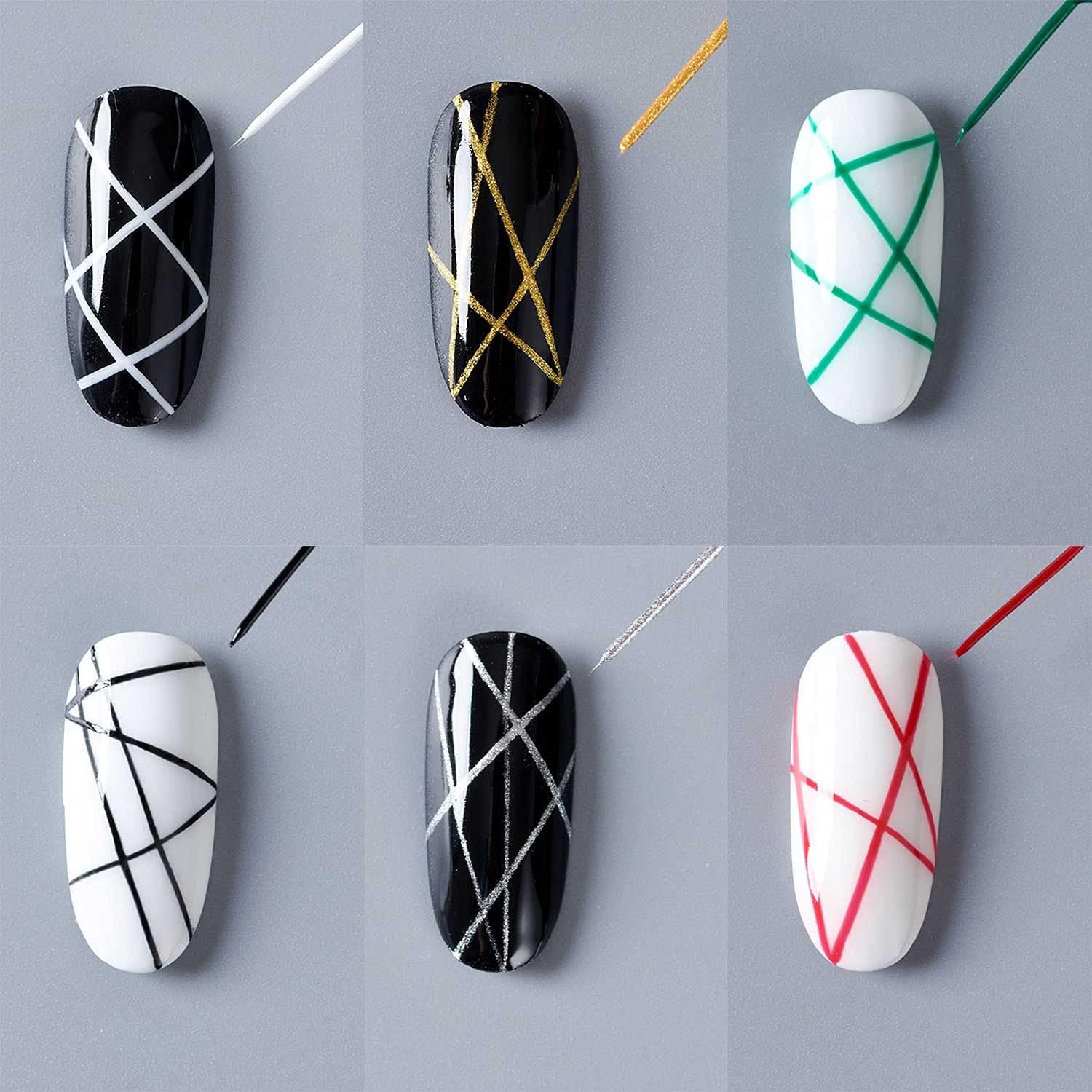 25pcs Liner Pen Gel Nail Polish Kit, Painting Drawing UV Led Gel Polish Set, DIY 3D Gel Nail Paint Nail Gel Polish Pull Line Pen Tool for Nail Manicure Rosa Gold Silver Black Red Green White Nude 4