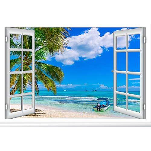 MEHOFOND 8x6ft Summer Beach Window Background Seascape Beach Palm Tree Hawaii Tropical Beach Photography Background Home Wallpaper Decoration Studio Props 3