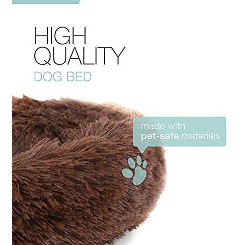 FurDreams Plush Cat & Dog Bed - Brown, M | Soft, Warm & Calming Round Cushion Cuddler for Pets | Fluffy Donut Pillow Shape for Anxiety, Anti Stress & Orthopaedic Sleeping Relief | Machine Washable 1