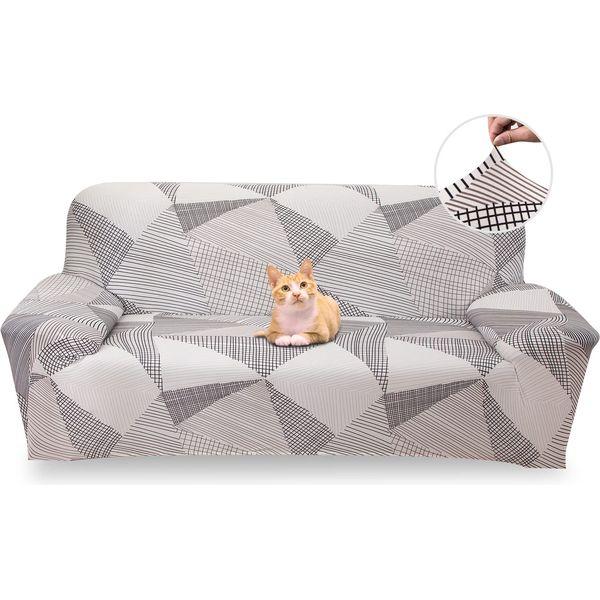 Jaotto Sofa Covers 3 Seater Stretch Sofa Slipcovers Universal Couch Cover 1-Piece Washable Non-Slip Pattern Spandex Polyester Loveseat Sofa Slipcover Protector for Pets,Gray Line 0