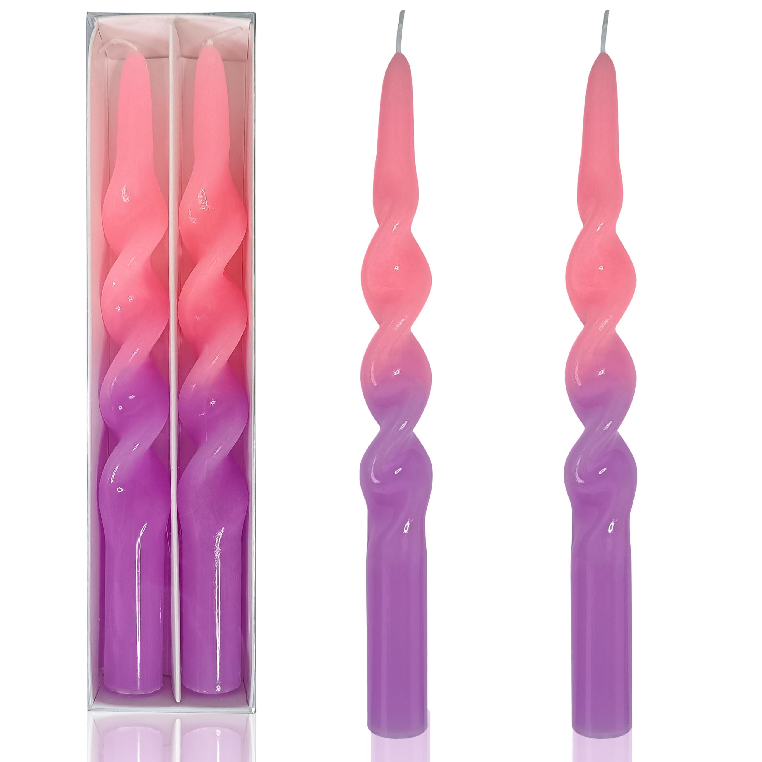 Gedengni 10inches Spiral Taper Candles Pink Purple Candlesticks - Twisted Tapered Candle Sticks 2PCS Unscented Smokeless Candles for Decoration Wedding Dinner 0