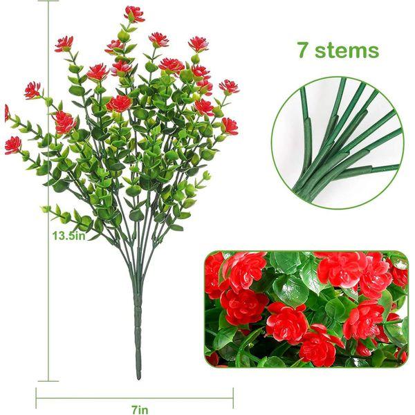 VISVIC Artificial Flowers Faux Plastic Fake Flowers UV Resistant for Indoor Outside Hanging Pot Garden Porch Wedding Party Farmhouse Décor, Red, 10 Bundles 1