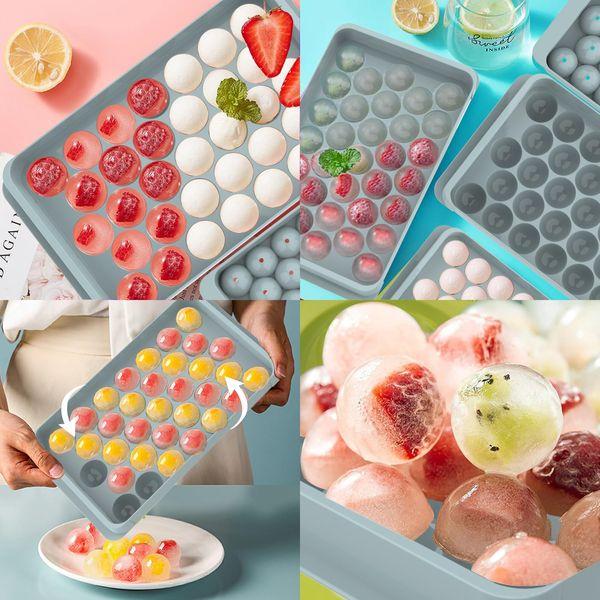 Round Ice Cube Tray with Lid & Bin Ice Ball Maker Mold for Freezer with Container Mini Circle Ice Cube Tray Making 66PCS Sphere Ice Chilling Cocktail Whiskey Tea Coffee 2 Trays 1 ice Bucket & Scoop 4