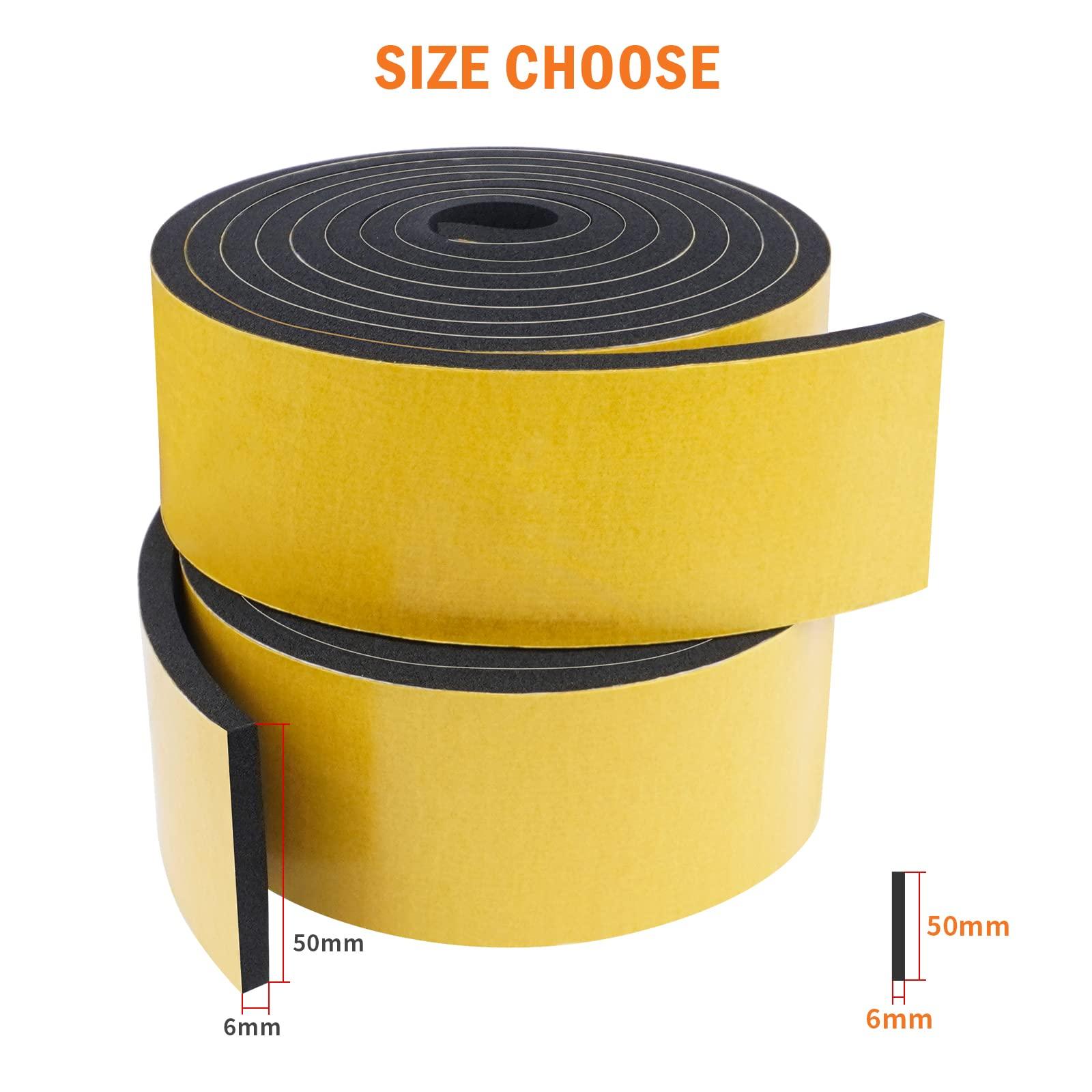 WochiTV High Density Foam Rubber Tape 50mm(W) x 6mm(T), Weatherstrip, Gasket Seal, Anti-Vibration, Anti-Collision, Shockproof, Car, Turck, Air Conditioner, Total 4m (2 Strips, 2M Long Each) 1