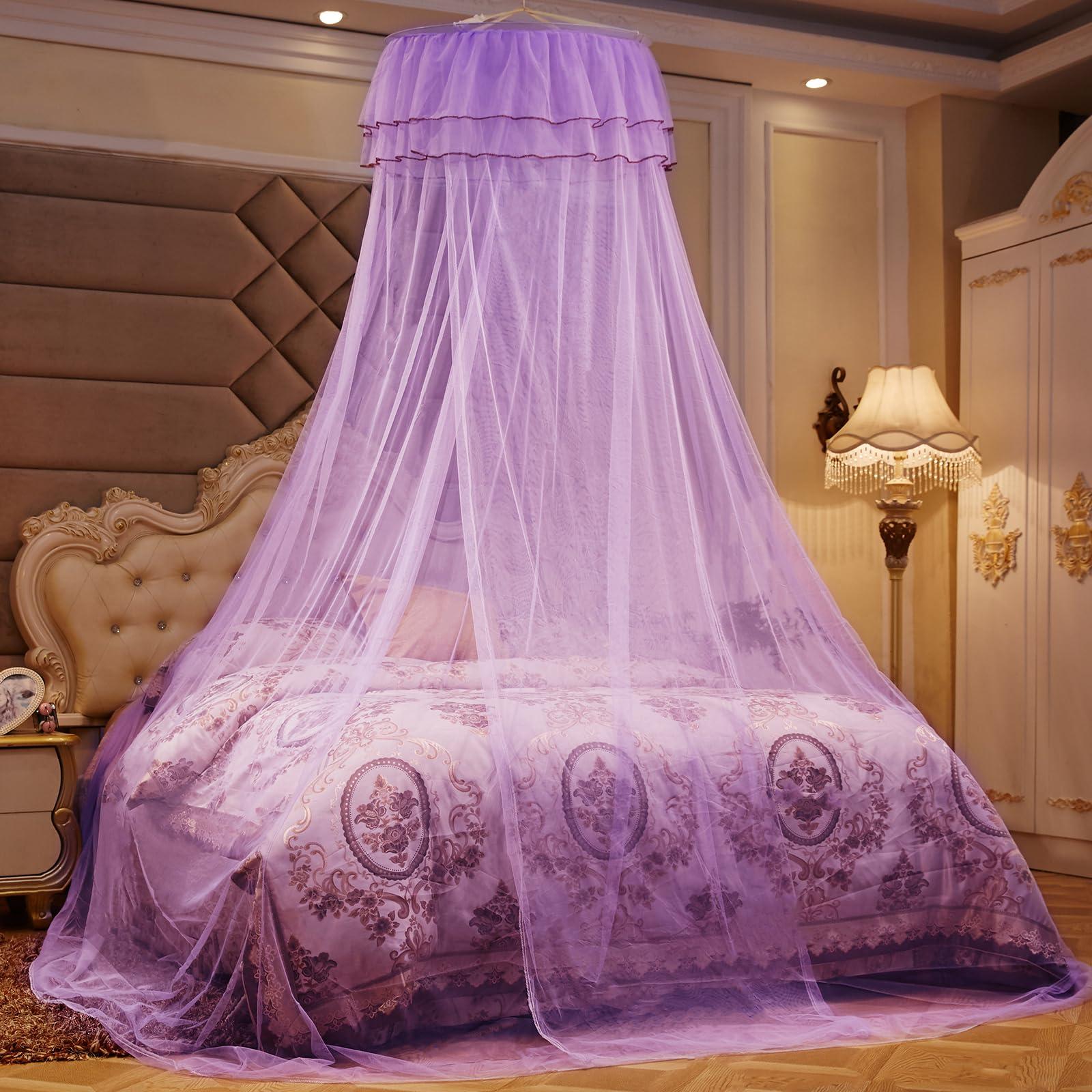 Beyeutao Purple Bed Canopy Lace Mosquito Net Kids Bed Canopy Round Dome Bed Canopy Bed Tent Play Tent Mosquito Net for Girls Boys Room Decoration Present. 1