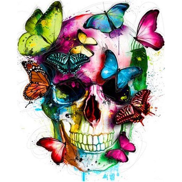 CaptainCrafts Paint by Numbers DIY Oil Painting by Number Set with Brush and Acrylic Pigment - Colorful Skull Butterflies for Gifts Home Wall Decor 16x20 inch (with Frame) 1