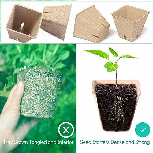 Sfee 96 Pack Seed Starter Peat Pots Kit, 2.4 inch Seed Starter Pots Square Seedling Tray for Garden Eco-Friendly Organic Biodegradable Seedling Pots for Seed Germination with Plant Labels 3