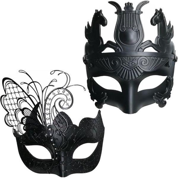 Black Butterfly Women Mask & Greek Warrior Men Mask Venetian Masquerade Couple Masks, For Mardi Gras/Party/Ball Prom 0