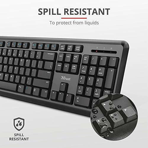 Trust Ymo Wireless Keyboard and Mouse Set - Qwerty UK Layout, Silent Keys, Full-Size Keyboard, Spill-Resistant, One USB Receiver, DPI Speed Button, Quiet Combo for PC/Laptop - Black 2