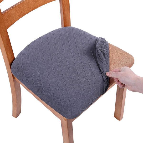 smiry Stretch Chair Seat Covers for Dining Room, Jacquard Dining Chair Seat Protectors Removable Washable Chair Slipcovers, Set of 6, Dark Grey