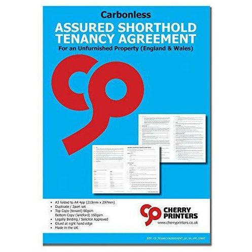 Cherry Assured Shorthold Tenancy Agreement for Unfurnished Property (England & Wales) Carbonless NCR Duplicate Sets 2part A4 4pp 0