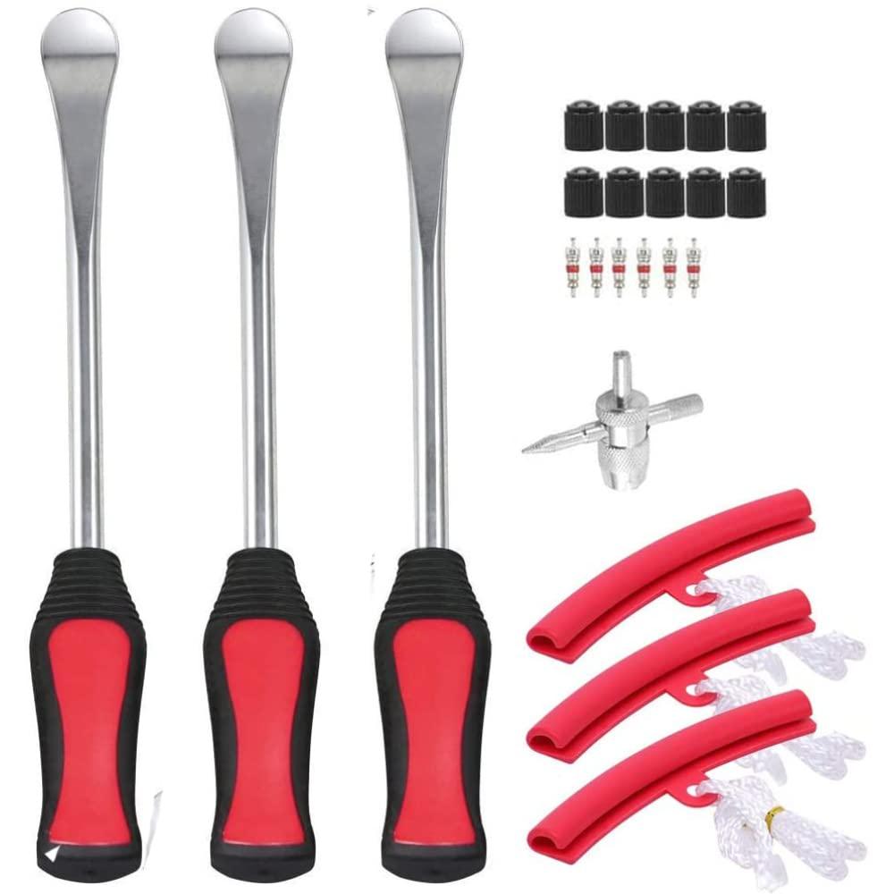 LKJYBG 3 Pcs Motorcycle Tyre Repair Tool Spoon Set,with Non-slip Handle Motorbike Tire Changing Spoons Lever,Tire Irons Tool Kit for Motorcycle, Dirt Bike, Lawn Mower & Car with Red Protective Cover