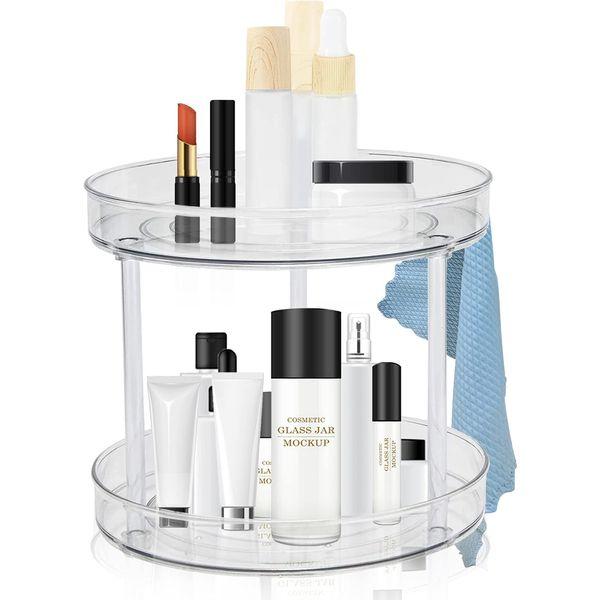 ZONITOK 2 Tier Clear Turntable Lazy Susan, Round Spinning Cabinet Spice Rack Organizer, Food Storage Container Bins for Kitchen Bathroom Jewelry Container Makeup Cosmetic Storage 0
