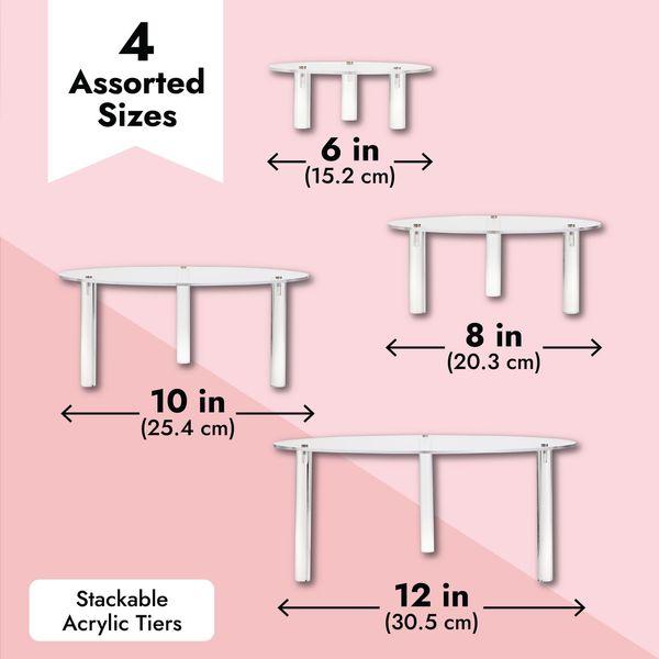 Round Acrylic Cake Stands Clear Dessert Display Holders in 4 Sizes (4 Pack) 2