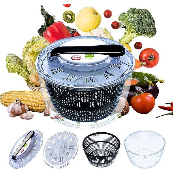 RTMAXCO Salad Spinner, 5L Large Manual Lettuce Spinner & Fruits Vegetable Washer Dryer with Secure Lid Lock & Rotary Handle, Tastier Salads, Food Prep Locking Dry Off & Drain Lettuce Quick Spine 1