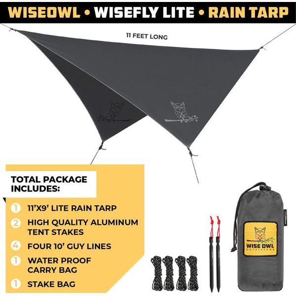 Wise Owl Outfitters Camping Tarp - Waterproof Rain Fly Tarp for Hammock and Shelter - Camping Accessories with Tent Stakes and Carry Bag 1