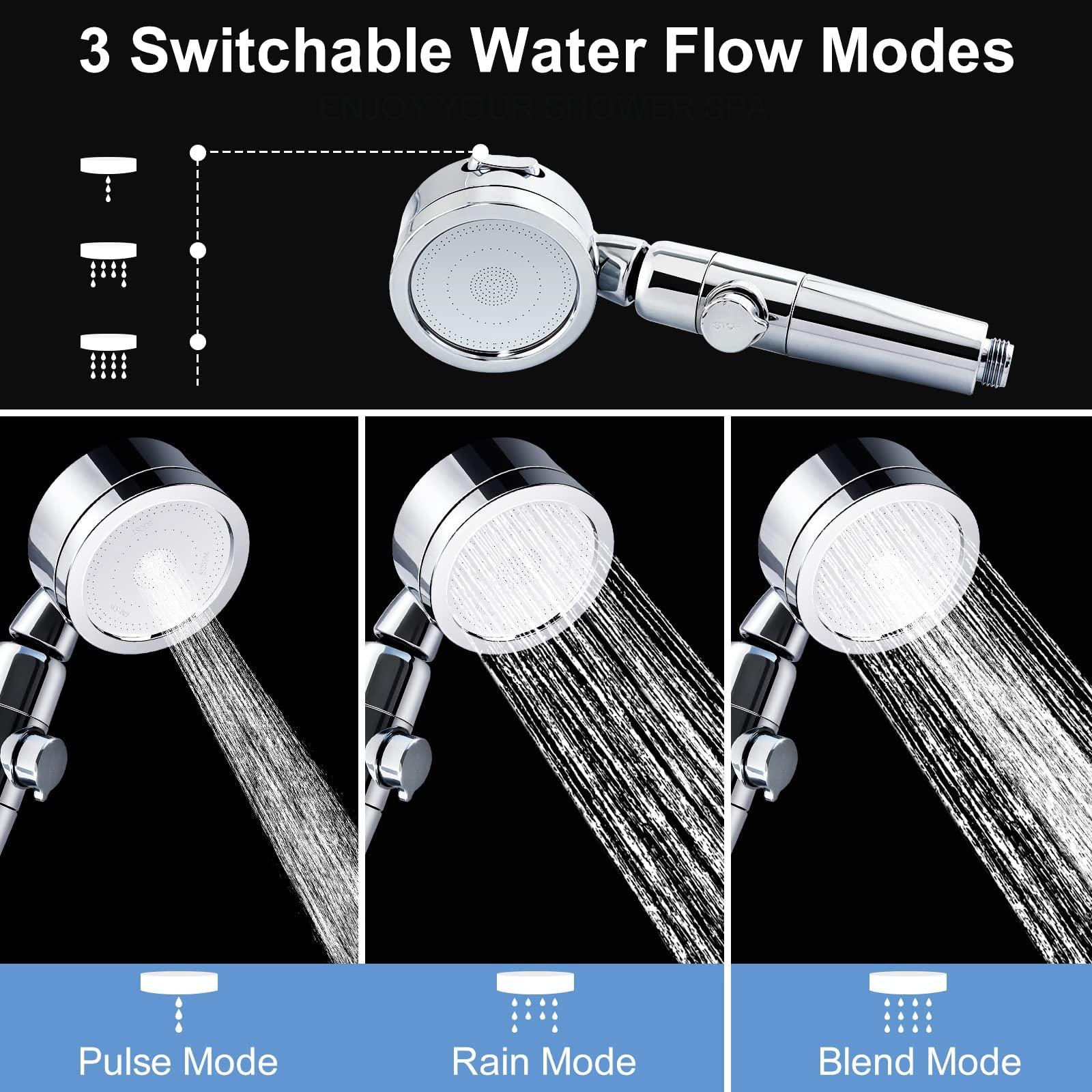 Shower Head and Hose High Pressure Water Saving Handheld Showers with 3 Modes Spray Filter Shower Heads for Water Cleaning Shower Head with Extra Replaceable Filter Core 2