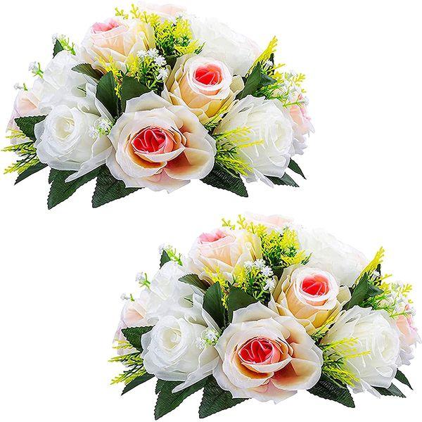 Sziqiqi Pack of 2 Fake Flower Bouquet, Plastic Roses with Base, Suit for Wedding/party Centerpiece Road Lead Flower Rack Decorations, 2 Pieces