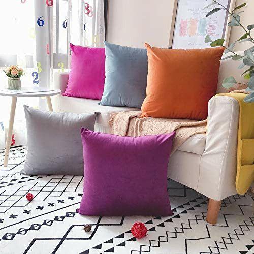 LAXEUYO Velvet Cushion Covers 40x40 cm, Colorful Multi-Color Optional Soft Decorative Square Throw Pillow Cover Pillowcase for Livingroom Sofa Bedroom - Khaki 3