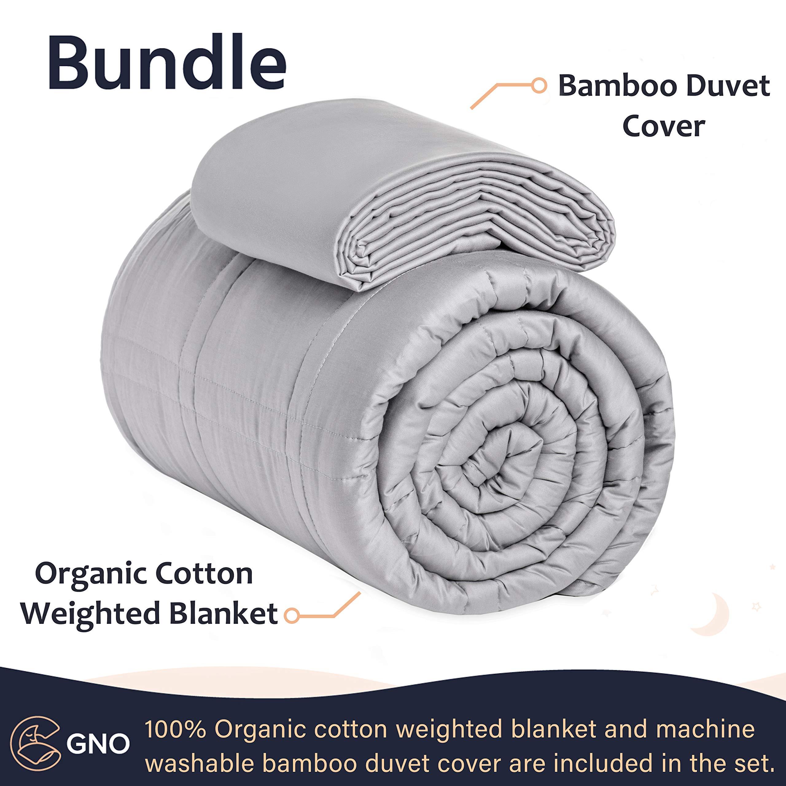 GnO Weighted Blanket for Adult & Removable Bamboo Washable Cover | 7KG (15lbs) | 150 x 200 cm | Double or King Size Bed | 100% Organic Cotton Heavy Blanket | Helps With Anxiety & Insomnia- Light Gray 1