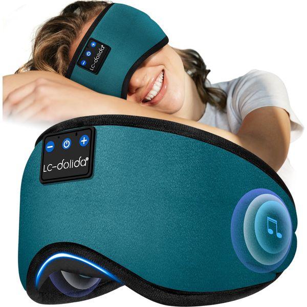LC-dolida Bluetooth Sleep Mask with Headphones, Sleep Headphones Can Play 10-14 Hours,100% Blackout Cotton Eye Covers for Sleeping, Zero Pressure Eye Mask with Travel Bag and Sleep Earplugs