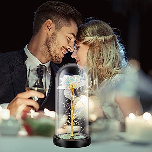 Sunm Boutique Beauty and the Beast Rose Kit, Red Rose and LED Light in Glass Dome on Wooden Base for Anniversary Mother's Day Birthday Wedding Valentine's Day 3