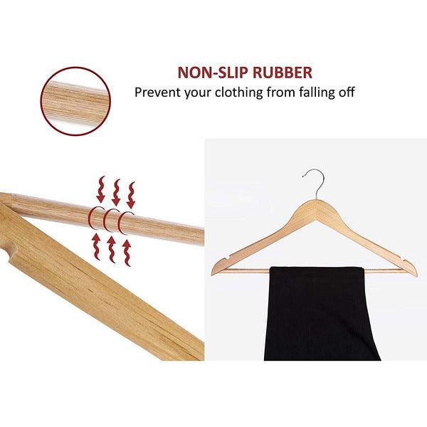 JOSKEL Pack of 20 Wooden Coat Clothes Hangers made with Natural Wood and Non Slip Trouser bar, Extra Smooth Finish, Strong Shoulder Notches 1