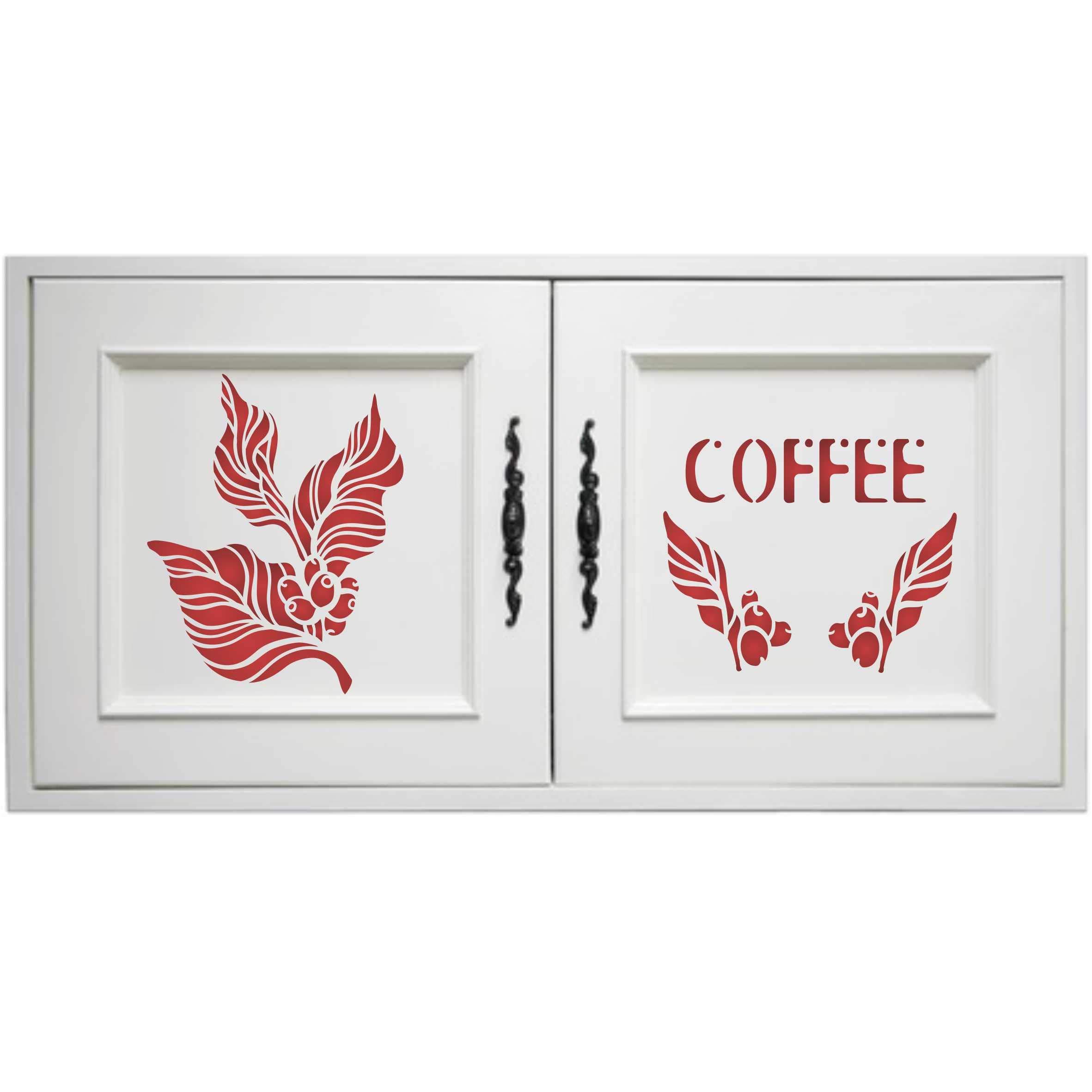 Coffee Stencil, 33 x 33 cm (L) - Coffee Bean Plant Word Art Stencils for Painting Template 2