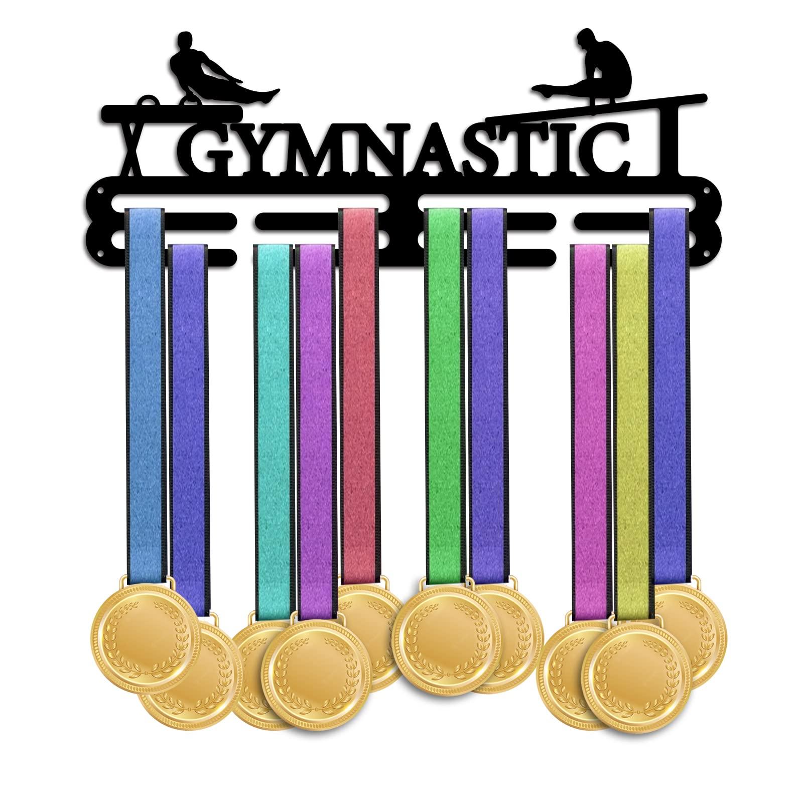 PH PandaHall Medal Holder Display Gymnastics Medal Hanger Award Ribbon Hanger 3 Lines Trophy Shelf Awards Ribbon Cheer Gymnastics Sport Award Rack Wall Mount Iron Frame for Over 50 Medals 0