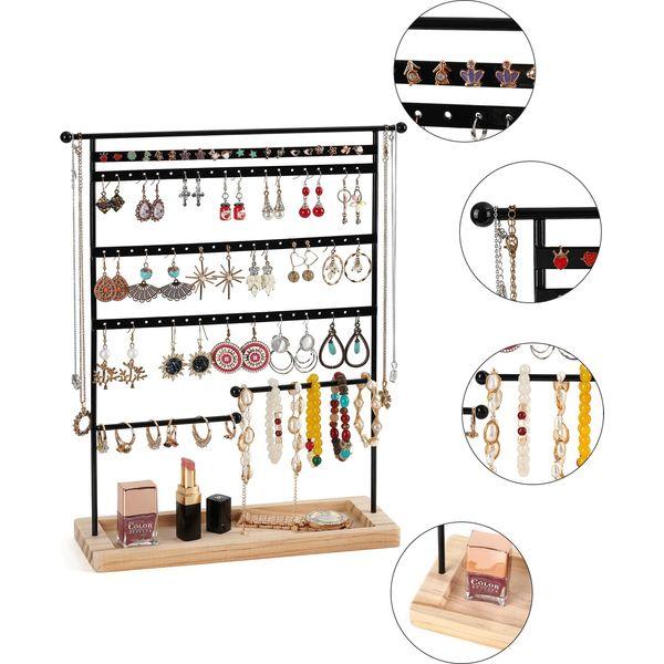 QILICZ Jewellery Organiser 7-Tier Earring Holder Stand Earring Organiser Earring Display Stand Rack Jewellery Holder Stand Tower with Tray for Earrings Studs,Black 4