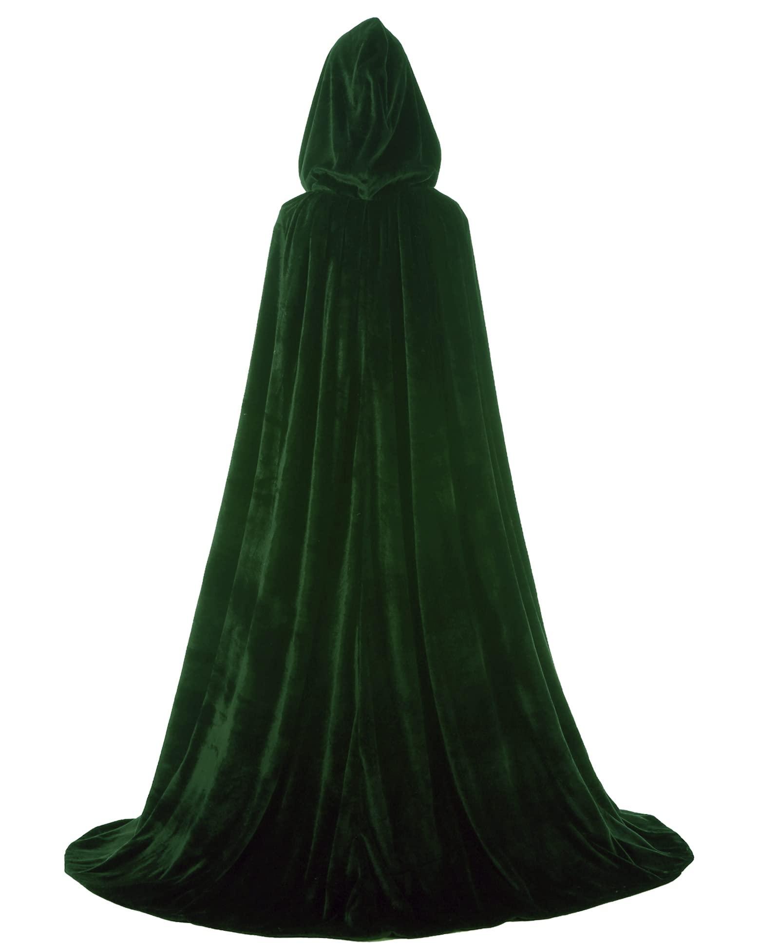 LuckyMjmy Velvet Medieval Wedding Cape Cloak Lined with Satin lining (Large, Dark green) 2