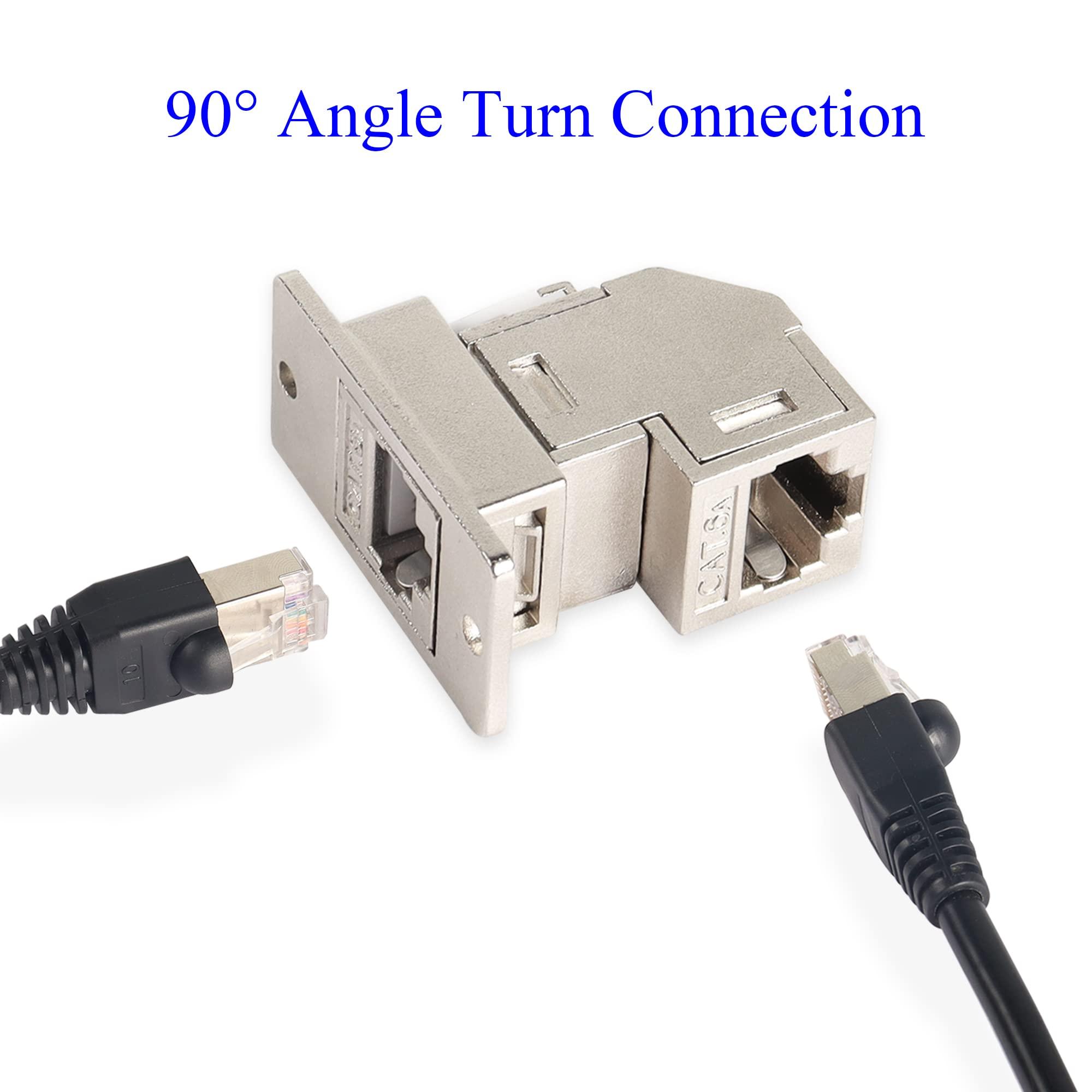 QIANRENON CAT6A RJ45 Rectangular Panel Mount 90° Angle Network Adapter RJ45 8P8C Female to female Ethernet Right Angle Connector Shielding, for Industrial Automation Medical Information Network 2