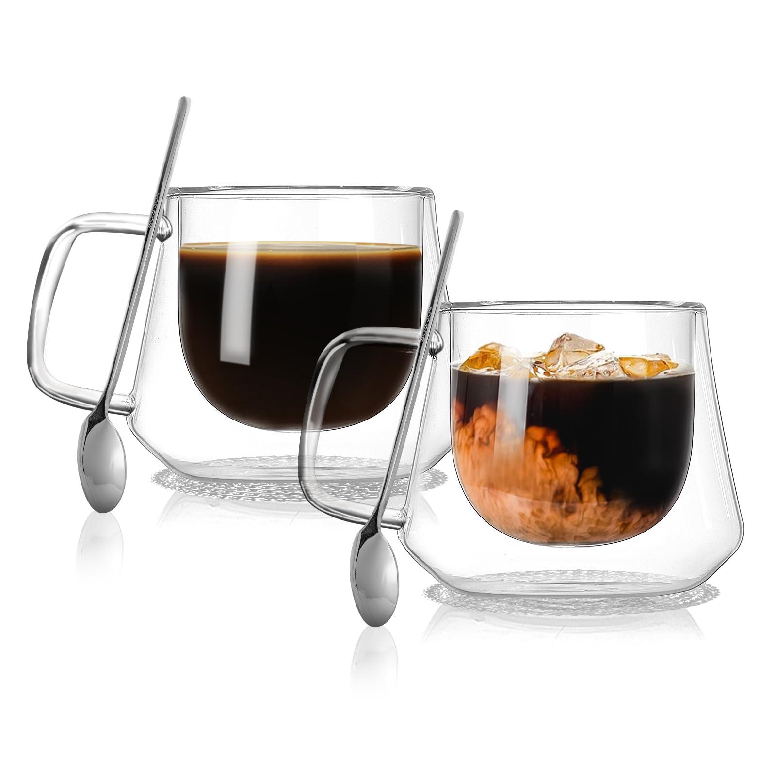 CNNIK Espresso Coffee Cups Double Walled Glass Mugs Cappuccino Cups and Mugs Latte Glasses Drinking Coffee Gift Set Hot Chocolate Mug Iced Coffee Glasses Espresso Glass Set of 2 Tea Milk Juice 220ml