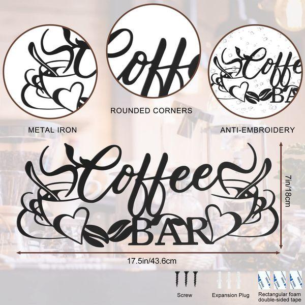 Giyiprpi Coffee Bar Sign Black Metal Wall Decor, Coffee Cup Word Wall Art Decorations, Cafe Themed Hanging Wall Sculpture for Kitchen Coffee Shop Restaurant Home (A) 1