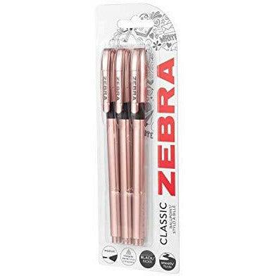 Zebra Classic Rose Gold Ballpoint Pens Black Ink Pack of 3 0