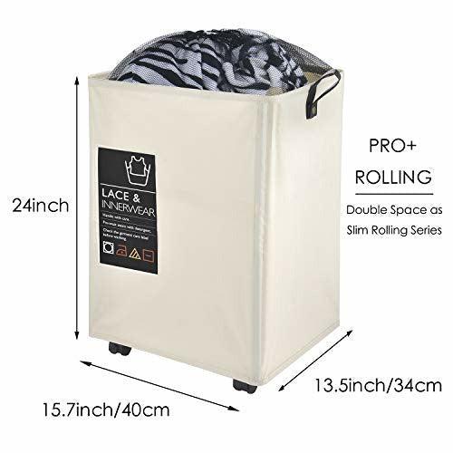 Amazon Brand-Eono Rolling Laundry Cart, 56CM Pro Laundry Hamper Waterproof with Big Card Pocket and Leather Handle and Brake Square Laundry Basket Collapsible Laundry Bin Breathable Mesh Cover 2