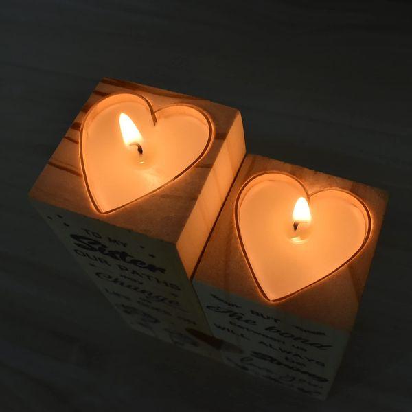 Heart-shaped Candlestick-Candle Valentines-Decoration Birthday-Wooden Candle - Presents for Sister Wooden Candlestick Holders Candle Holder Gift Include Candle gifts for sister（Sister） 2