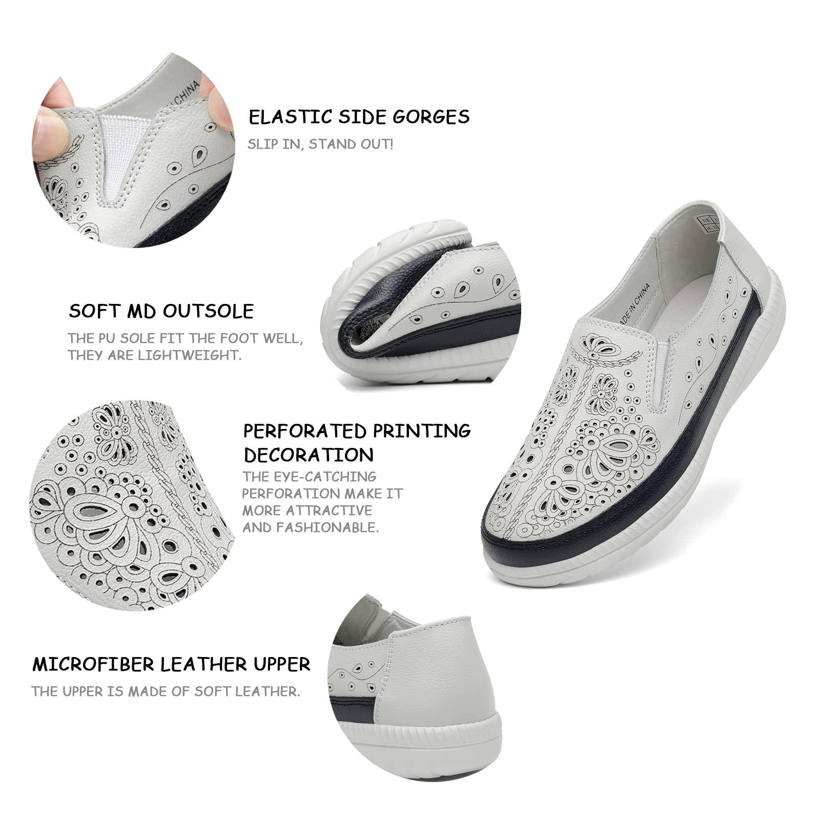 Women's Loafers Casual Slip On Shoes Comfort Walking Flats Moccasins Breathable White Navy 6 4