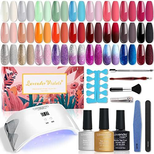 Lavender Violets 27+3 Colors Gel Nail Polish Kit with UV Light 24W LED Nail Lamp Sparkle Solid Color Changing Pink Red Soak Off UV Gel with Base Top & Matte Top Coat for Nail Art Design W973 0