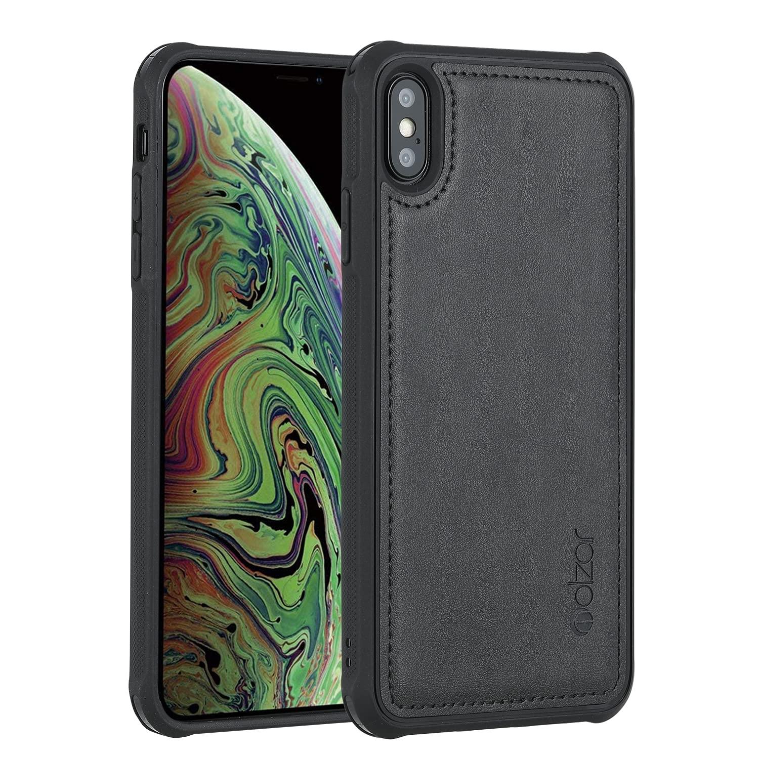 Molzar MAG Series iPhone Xs Max Case with Faux Leather, Built-in Metal Plate for Magnetic Mount, Wireless Charging Support, Compatible with iPhone Xs Max, Black 0