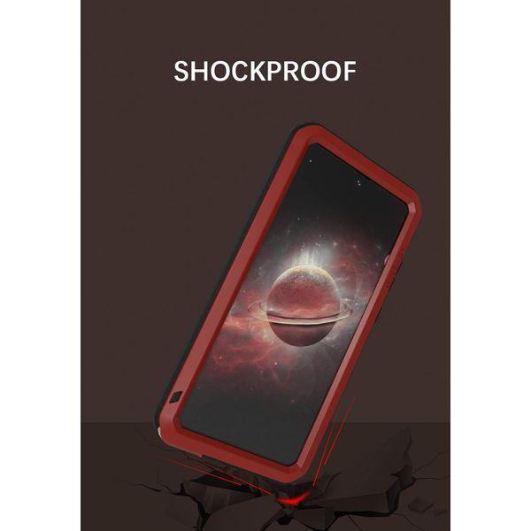LOVE MEI Galaxy A72 Case, Built-in Tempered Glass Outdoor Sports Military Aluminum Alloy Protective Metal Shockproof Bumper Heavy Duty Cover Case for Samsung Galaxy A72 (Red) 2