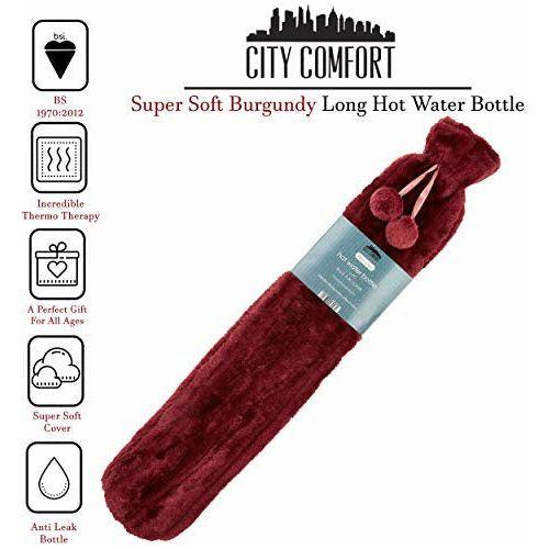 Extra Long Hot Water Bottle with Super Soft Cover Faux Fur Thermotherapy 2L 72cm Pure Natural Rubber (Red) 1